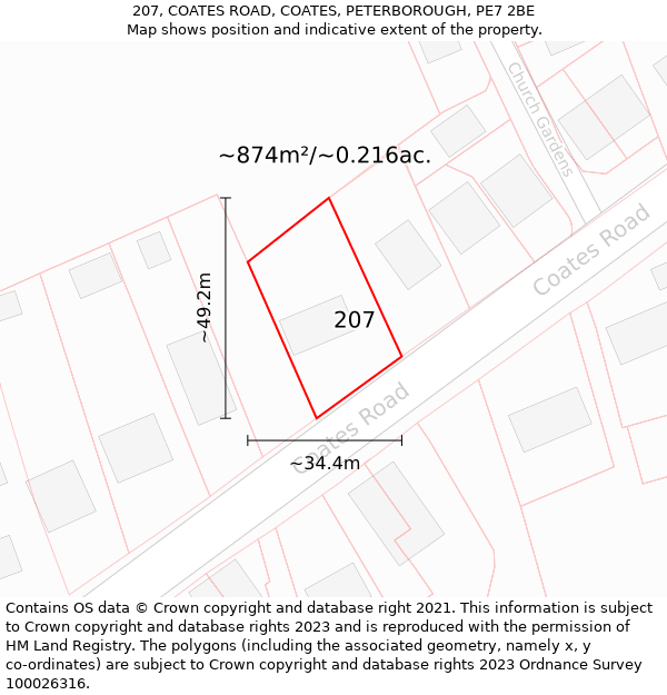 207, COATES ROAD, COATES, PETERBOROUGH, PE7 2BE: Plot and title map