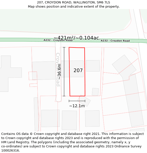 207, CROYDON ROAD, WALLINGTON, SM6 7LS: Plot and title map