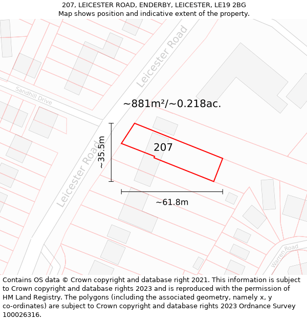 207, LEICESTER ROAD, ENDERBY, LEICESTER, LE19 2BG: Plot and title map