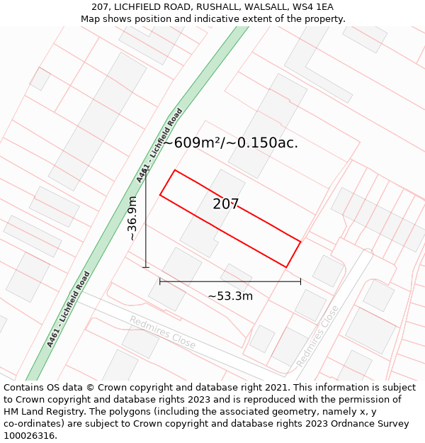 207, LICHFIELD ROAD, RUSHALL, WALSALL, WS4 1EA: Plot and title map