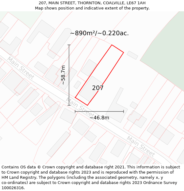 207, MAIN STREET, THORNTON, COALVILLE, LE67 1AH: Plot and title map