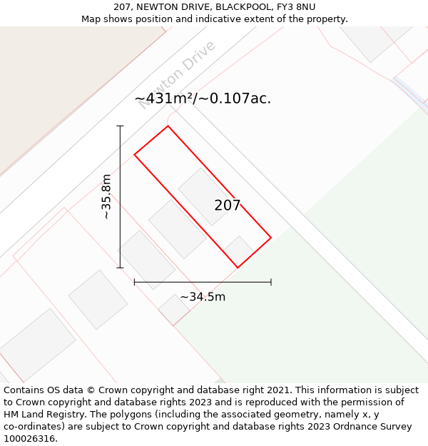 207, NEWTON DRIVE, BLACKPOOL, FY3 8NU: Plot and title map