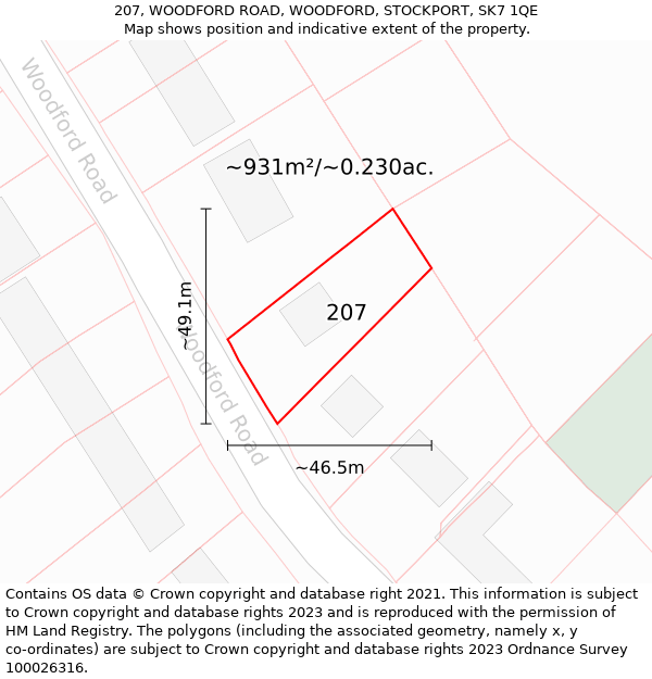 207, WOODFORD ROAD, WOODFORD, STOCKPORT, SK7 1QE: Plot and title map