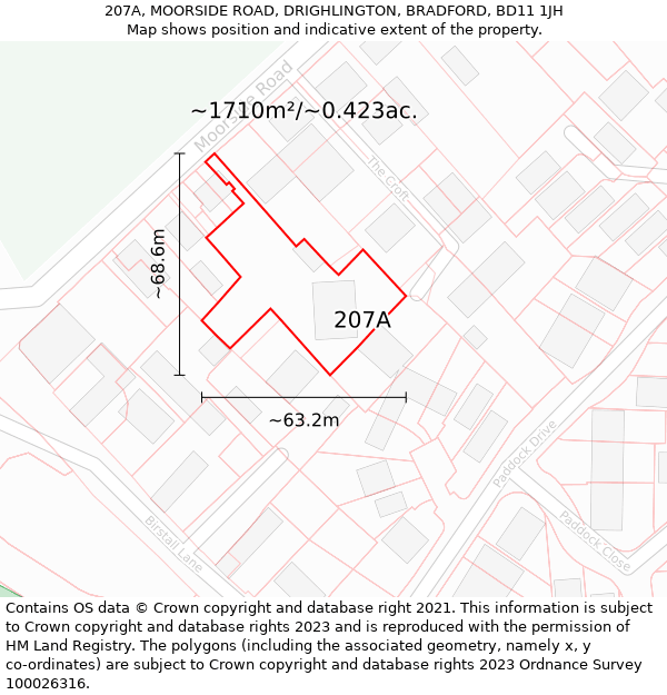 207A, MOORSIDE ROAD, DRIGHLINGTON, BRADFORD, BD11 1JH: Plot and title map