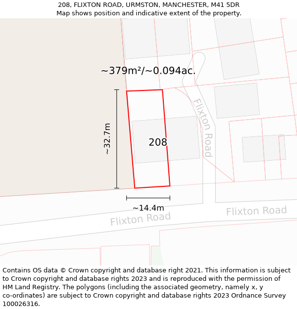 208, FLIXTON ROAD, URMSTON, MANCHESTER, M41 5DR: Plot and title map