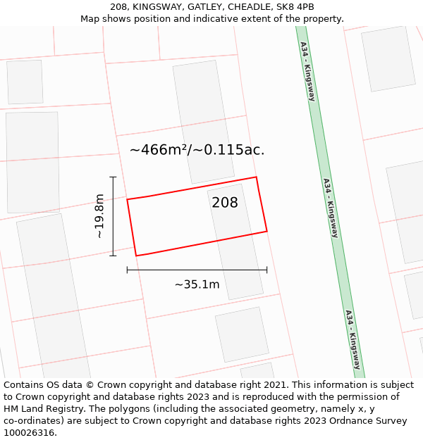 208, KINGSWAY, GATLEY, CHEADLE, SK8 4PB: Plot and title map