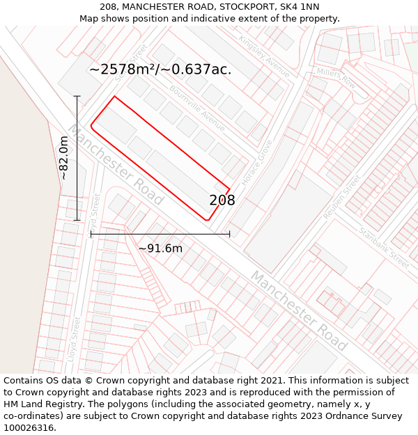 208, MANCHESTER ROAD, STOCKPORT, SK4 1NN: Plot and title map