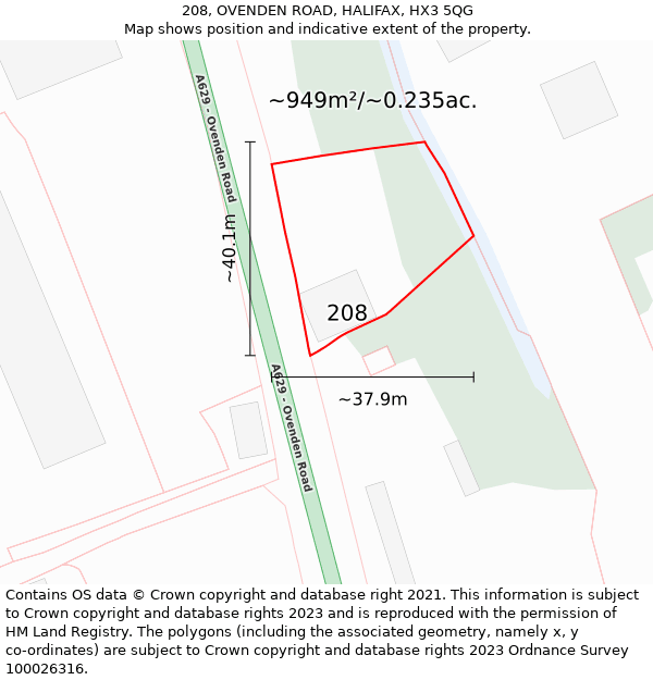 208, OVENDEN ROAD, HALIFAX, HX3 5QG: Plot and title map