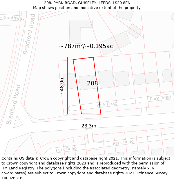 208, PARK ROAD, GUISELEY, LEEDS, LS20 8EN: Plot and title map