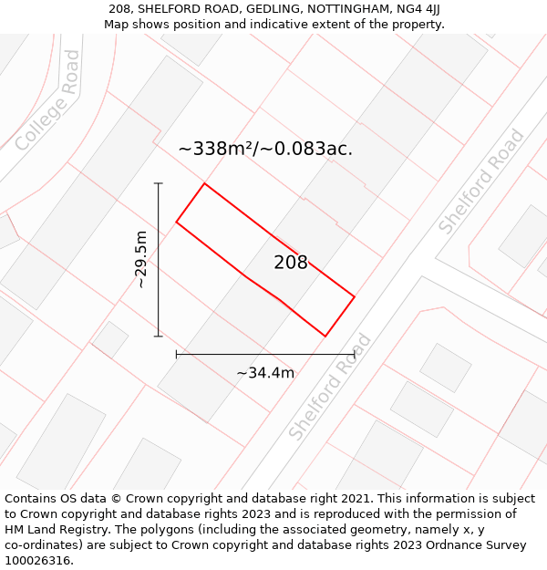 208, SHELFORD ROAD, GEDLING, NOTTINGHAM, NG4 4JJ: Plot and title map