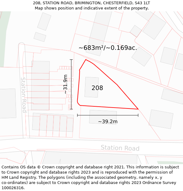 208, STATION ROAD, BRIMINGTON, CHESTERFIELD, S43 1LT: Plot and title map