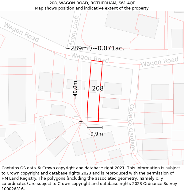 208, WAGON ROAD, ROTHERHAM, S61 4QF: Plot and title map