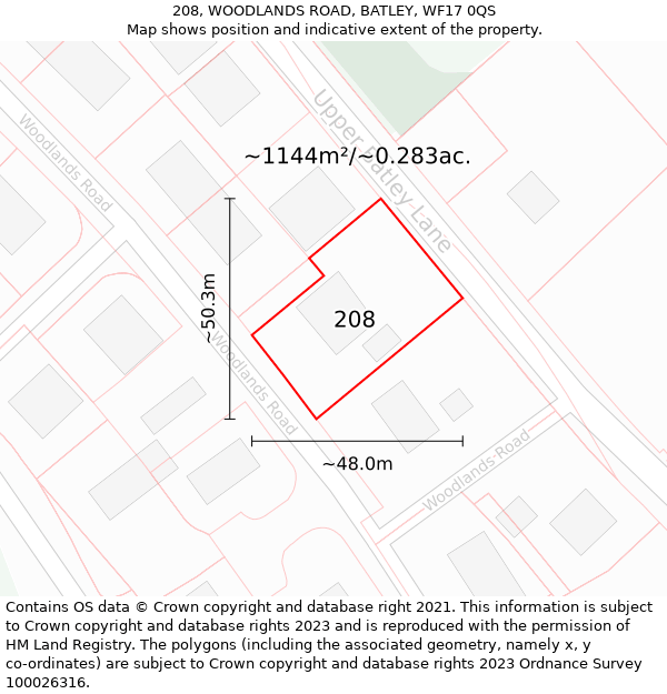 208, WOODLANDS ROAD, BATLEY, WF17 0QS: Plot and title map