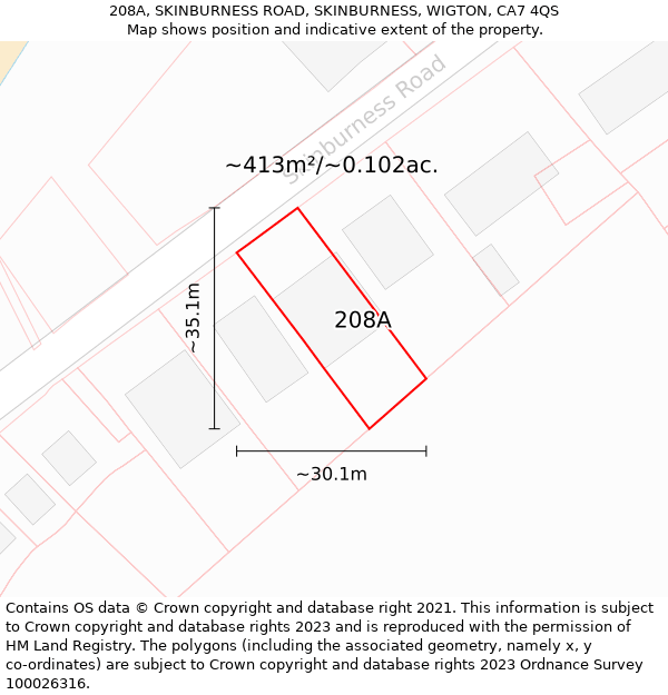 208A, SKINBURNESS ROAD, SKINBURNESS, WIGTON, CA7 4QS: Plot and title map