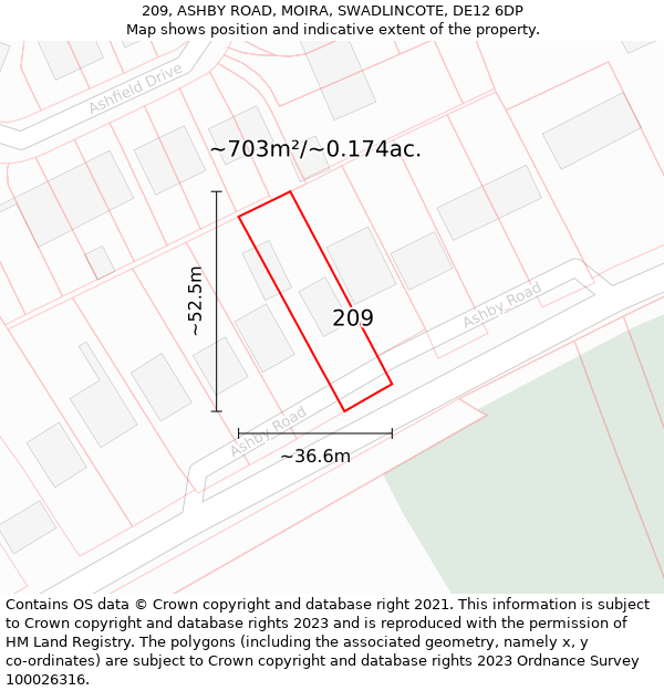 209, ASHBY ROAD, MOIRA, SWADLINCOTE, DE12 6DP: Plot and title map