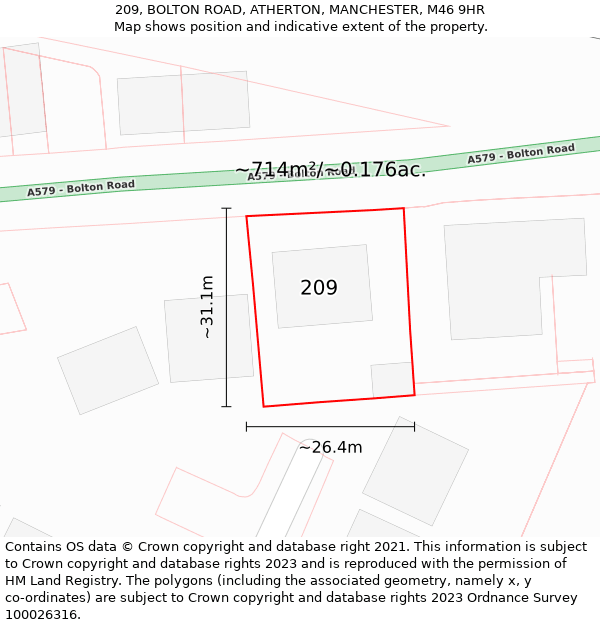 209, BOLTON ROAD, ATHERTON, MANCHESTER, M46 9HR: Plot and title map