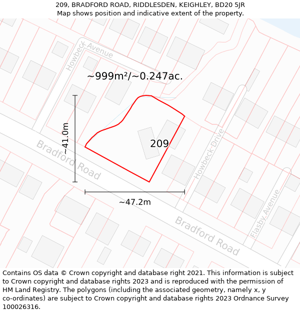 209, BRADFORD ROAD, RIDDLESDEN, KEIGHLEY, BD20 5JR: Plot and title map