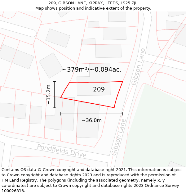 209, GIBSON LANE, KIPPAX, LEEDS, LS25 7JL: Plot and title map