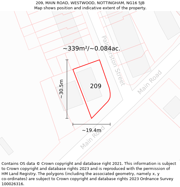 209, MAIN ROAD, WESTWOOD, NOTTINGHAM, NG16 5JB: Plot and title map