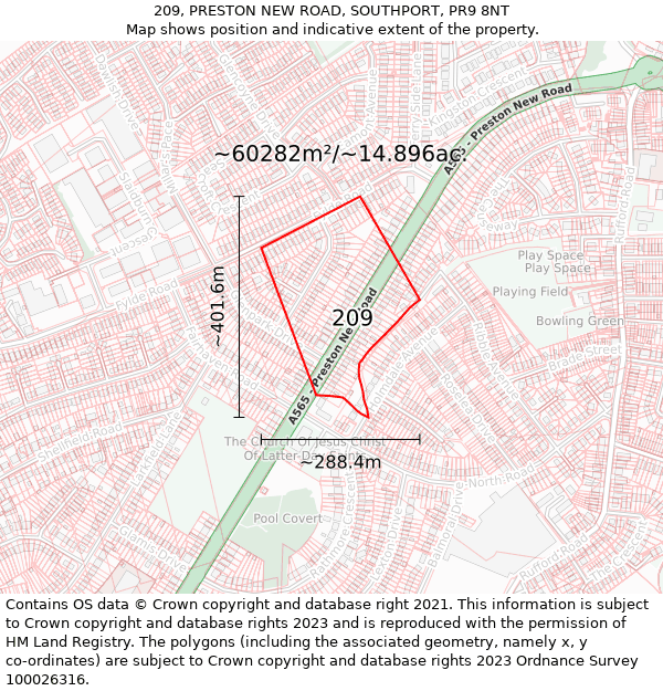 209, PRESTON NEW ROAD, SOUTHPORT, PR9 8NT: Plot and title map