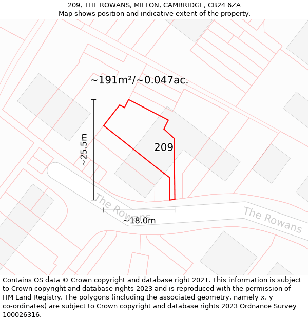 209, THE ROWANS, MILTON, CAMBRIDGE, CB24 6ZA: Plot and title map