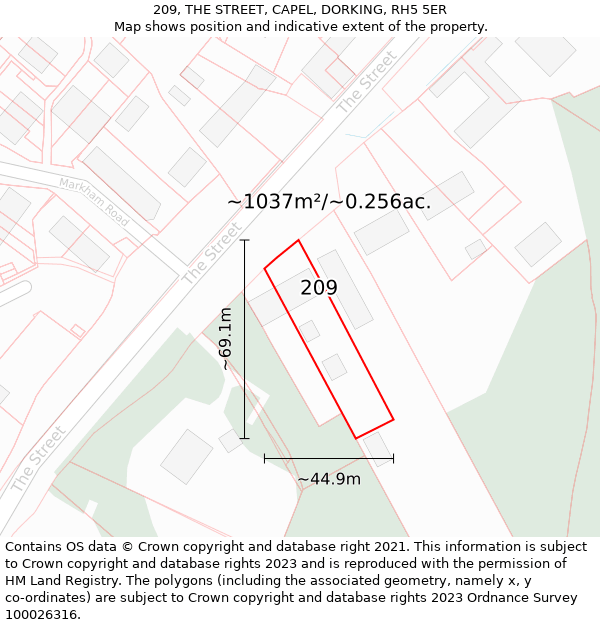 209, THE STREET, CAPEL, DORKING, RH5 5ER: Plot and title map