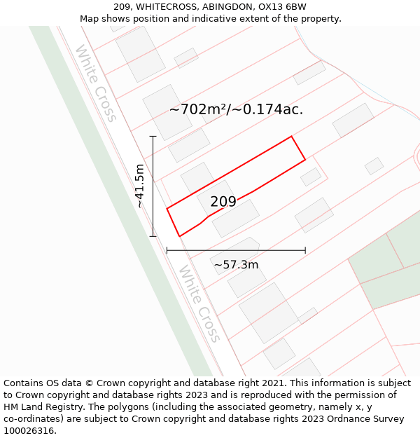 209, WHITECROSS, ABINGDON, OX13 6BW: Plot and title map