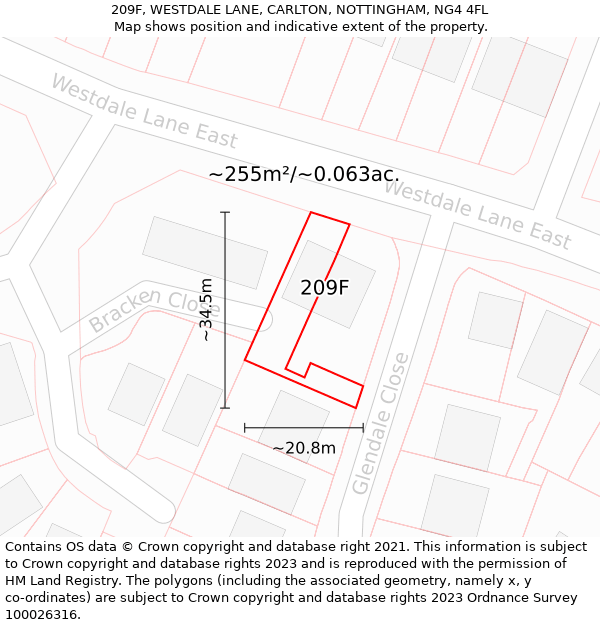 209F, WESTDALE LANE, CARLTON, NOTTINGHAM, NG4 4FL: Plot and title map