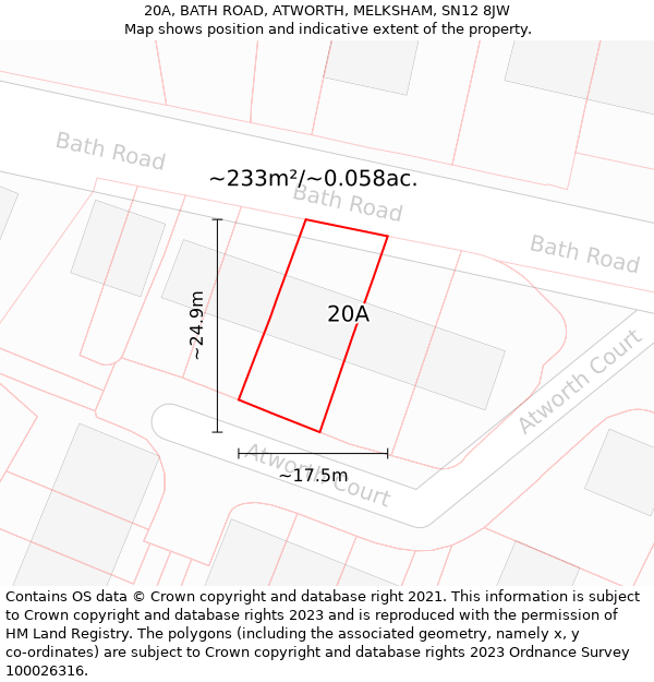 20A, BATH ROAD, ATWORTH, MELKSHAM, SN12 8JW: Plot and title map