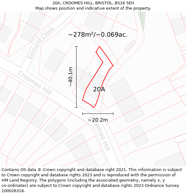 20A, CROOMES HILL, BRISTOL, BS16 5EH: Plot and title map