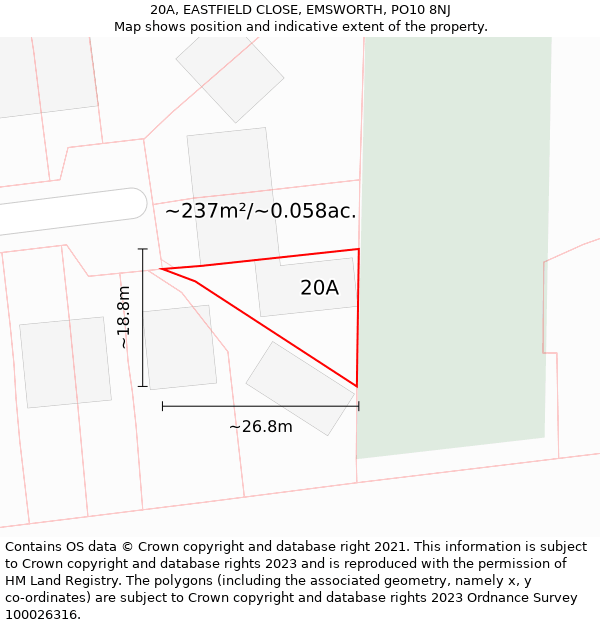 20A, EASTFIELD CLOSE, EMSWORTH, PO10 8NJ: Plot and title map