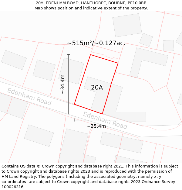 20A, EDENHAM ROAD, HANTHORPE, BOURNE, PE10 0RB: Plot and title map