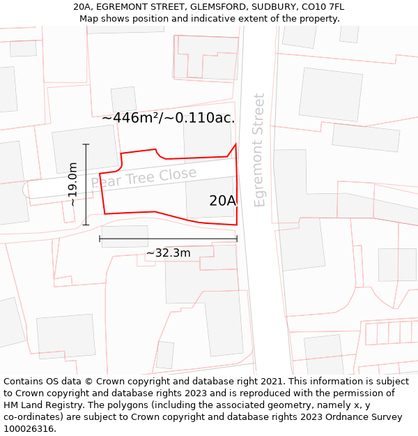 20A, EGREMONT STREET, GLEMSFORD, SUDBURY, CO10 7FL: Plot and title map