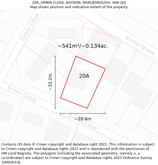 20A, ERMIN CLOSE, BAYDON, MARLBOROUGH, SN8 2JQ: Plot and title map