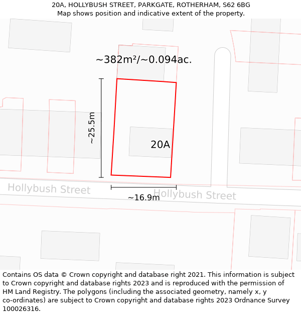 20A, HOLLYBUSH STREET, PARKGATE, ROTHERHAM, S62 6BG: Plot and title map