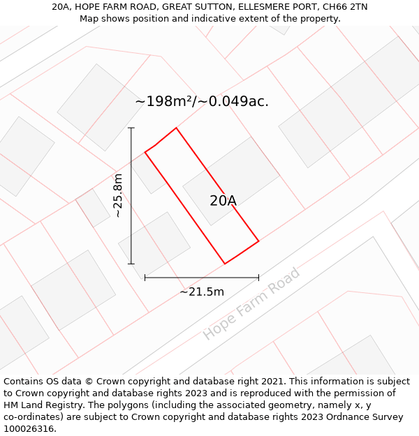 20A, HOPE FARM ROAD, GREAT SUTTON, ELLESMERE PORT, CH66 2TN: Plot and title map