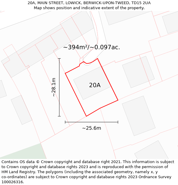 20A, MAIN STREET, LOWICK, BERWICK-UPON-TWEED, TD15 2UA: Plot and title map