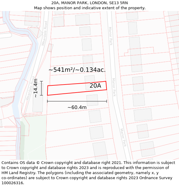 20A, MANOR PARK, LONDON, SE13 5RN: Plot and title map