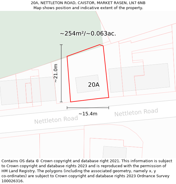 20A, NETTLETON ROAD, CAISTOR, MARKET RASEN, LN7 6NB: Plot and title map