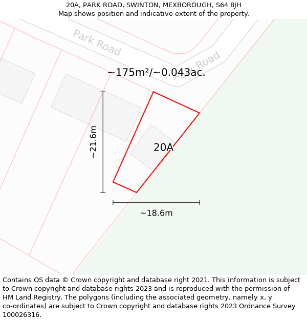 20A, PARK ROAD, SWINTON, MEXBOROUGH, S64 8JH: Plot and title map