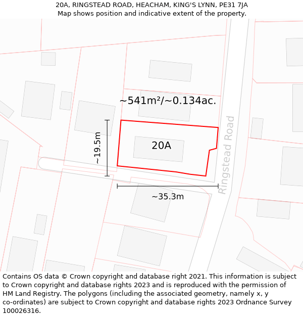 20A, RINGSTEAD ROAD, HEACHAM, KING'S LYNN, PE31 7JA: Plot and title map