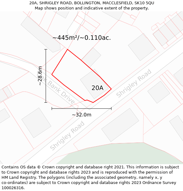 20A, SHRIGLEY ROAD, BOLLINGTON, MACCLESFIELD, SK10 5QU: Plot and title map