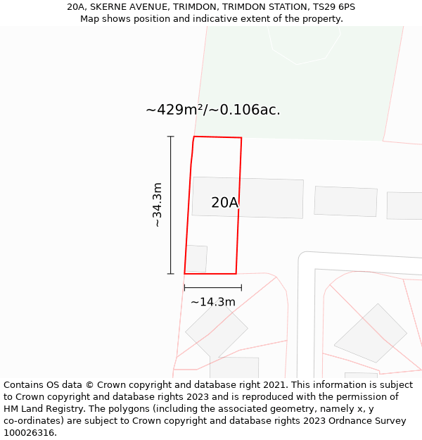 20A, SKERNE AVENUE, TRIMDON, TRIMDON STATION, TS29 6PS: Plot and title map