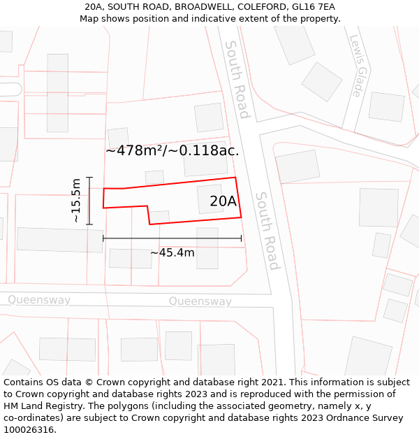 20A, SOUTH ROAD, BROADWELL, COLEFORD, GL16 7EA: Plot and title map