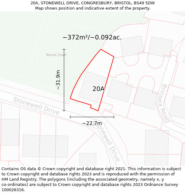 20A, STONEWELL DRIVE, CONGRESBURY, BRISTOL, BS49 5DW: Plot and title map