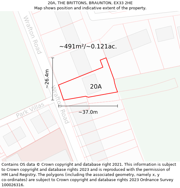 20A, THE BRITTONS, BRAUNTON, EX33 2HE: Plot and title map