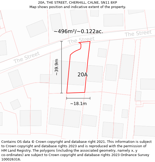 20A, THE STREET, CHERHILL, CALNE, SN11 8XP: Plot and title map