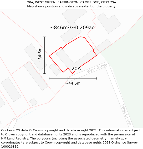 20A, WEST GREEN, BARRINGTON, CAMBRIDGE, CB22 7SA: Plot and title map