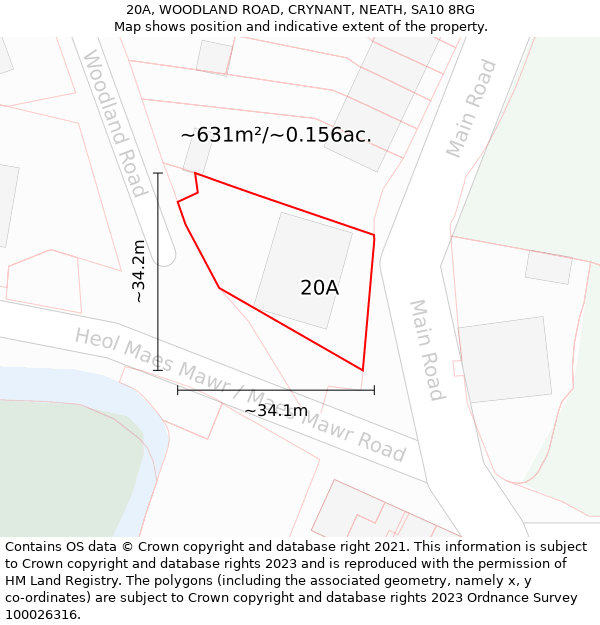 20A, WOODLAND ROAD, CRYNANT, NEATH, SA10 8RG: Plot and title map