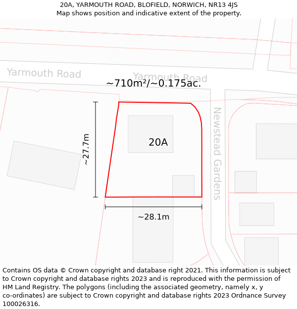 20A, YARMOUTH ROAD, BLOFIELD, NORWICH, NR13 4JS: Plot and title map